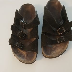 Birkenstock Birkis 3 Strap Sandal Ladies 10 Men 8 Brown Suede